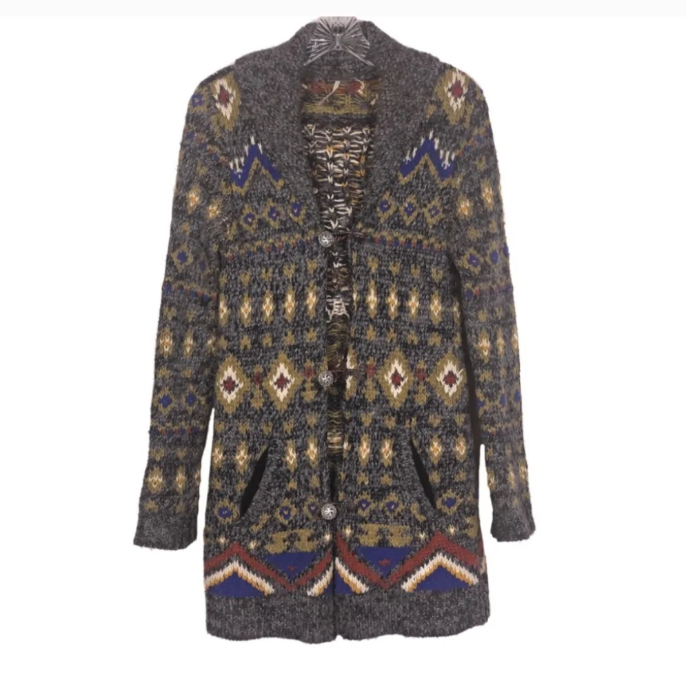 Free People Mascot Tiger Cardigan Size Small Wool Blend Button Front